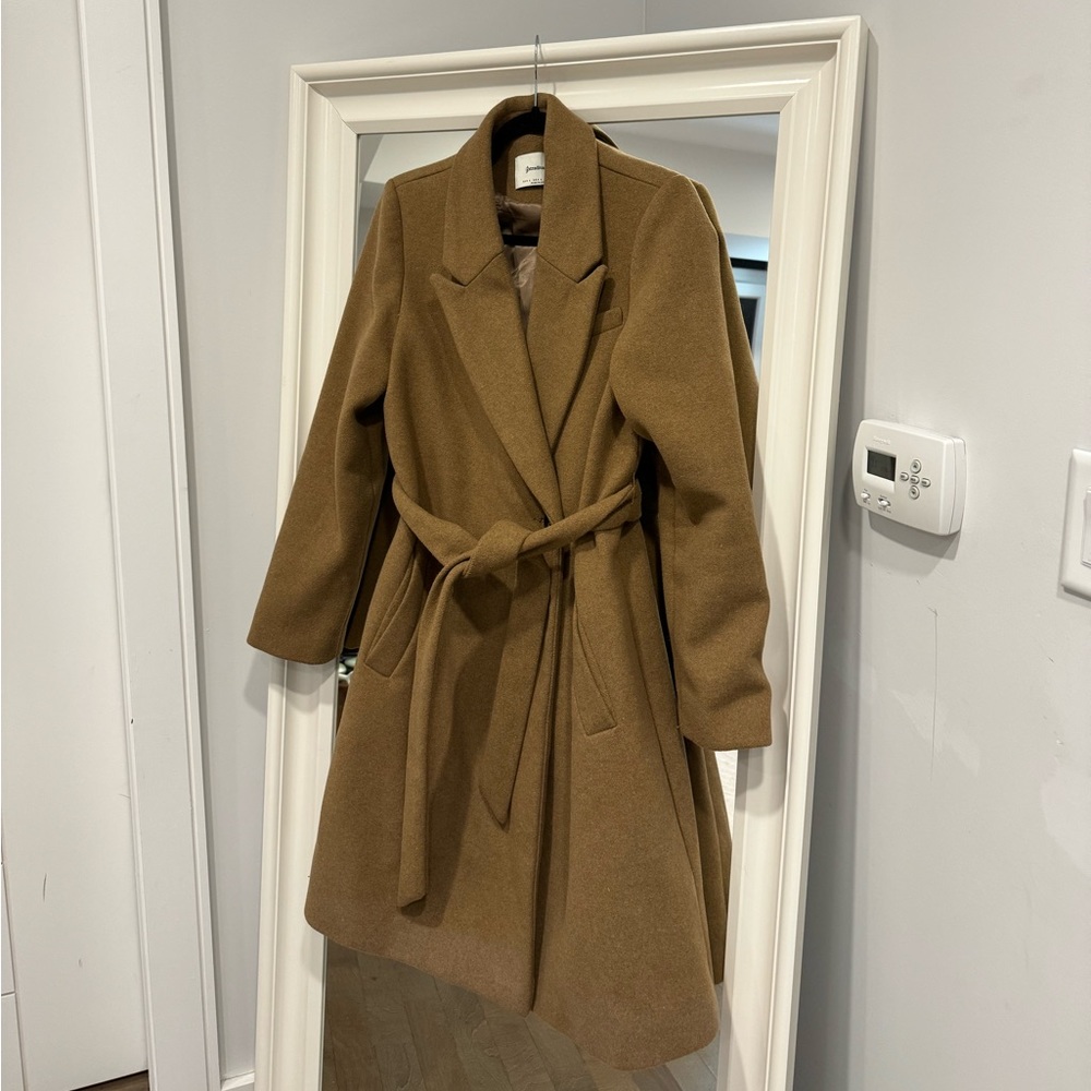 Stradivarius Wool Blend Belted Coat in Camel